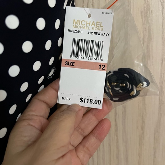 MICHAEL KORS POLKA DOT navy blue and white one piece swimsuit NWT size 12 - Picture 4 of 5